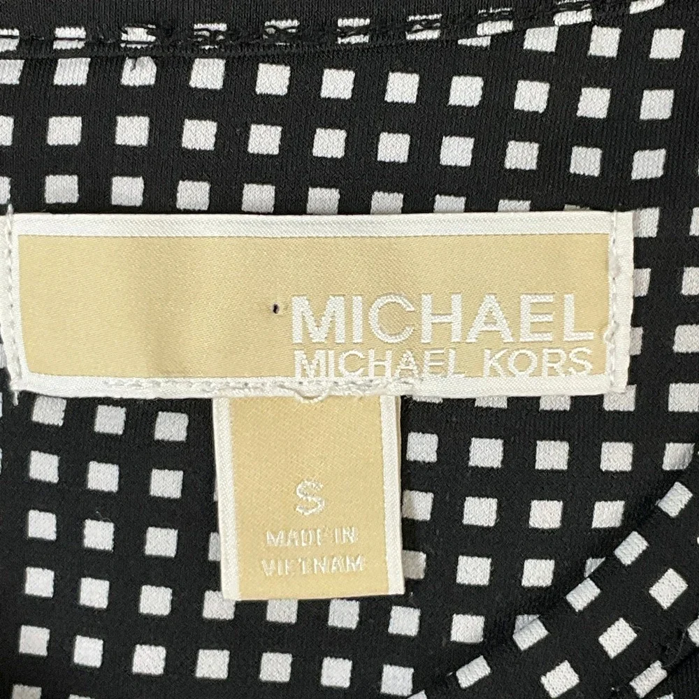 Michael Kors Dress Womens Small Black White Knit Long Sleeve Fit Flare Geometric